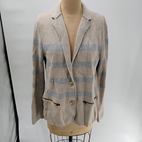 Talbots Beige and Gray Striped Cardigan - Picture 5 of 14
